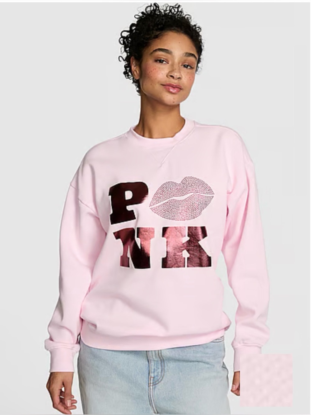 PINK Victoria's Secret Light Pink Campus Fleece Oversized Crewneck Sweatshirt